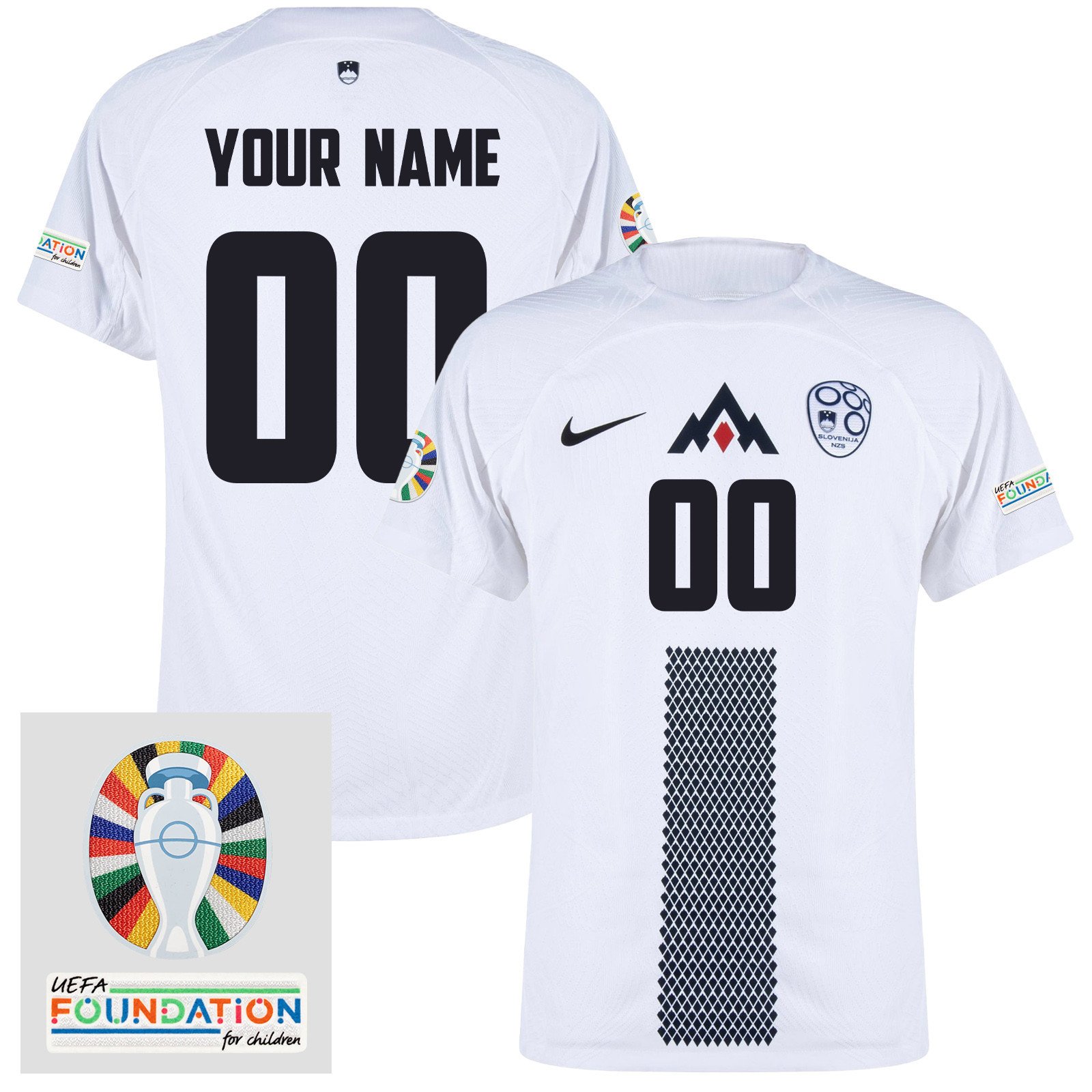 Slovenia National Team 2024 Euro & Foundation Patch Home Men Custom Jersey - White