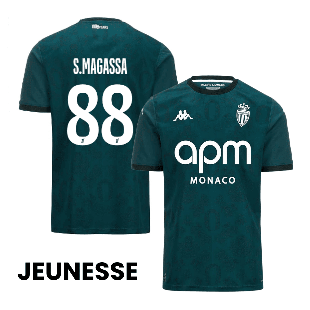 Soungoutou Magassa 88 AS Monaco 2024/25 Away YOUTH Jersey - Green