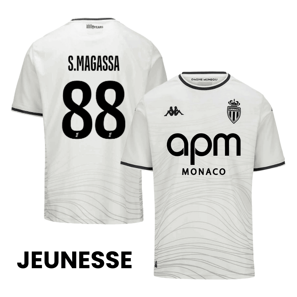 Soungoutou Magassa 88 AS Monaco 2024/25 Third YOUTH Jersey - White