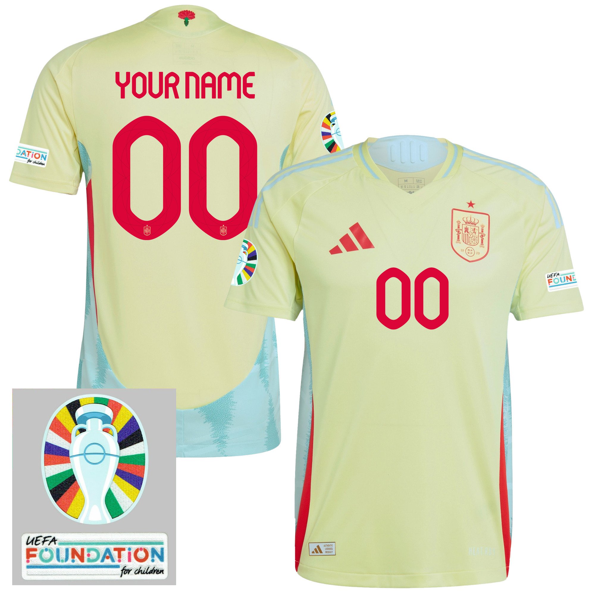 Spain National Team 2024 Euro Patch Away Men Custom Jersey - Yellow
