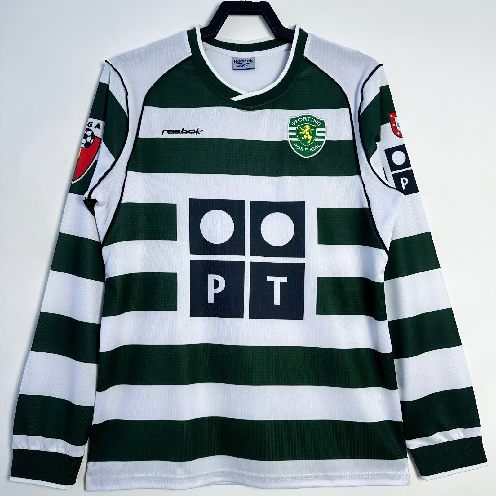 Sporting Lisbon 2001/03 Home Retro Long Sleeve Men Jersey - White/Green