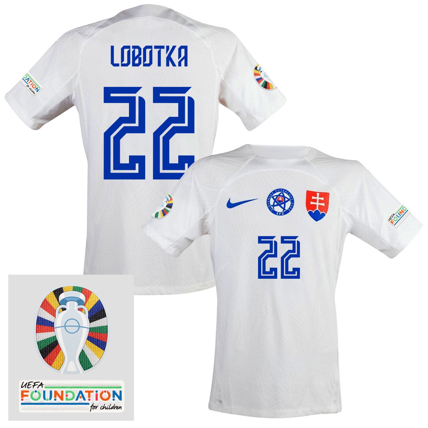 Stanislav Lobotka 22 Slovakia National Team 2024 Euro & Foundation Patch Away Men Jersey - White