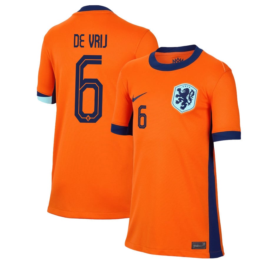 Stefan de Vrij 6 Netherlands National Team 2024/25 Home YOUTH Jersey - Orange