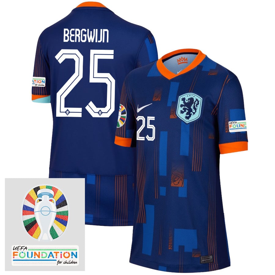 Steven Bergwijn 25 Netherlands National Team 2024/25 Away YOUTH Jersey - Navy