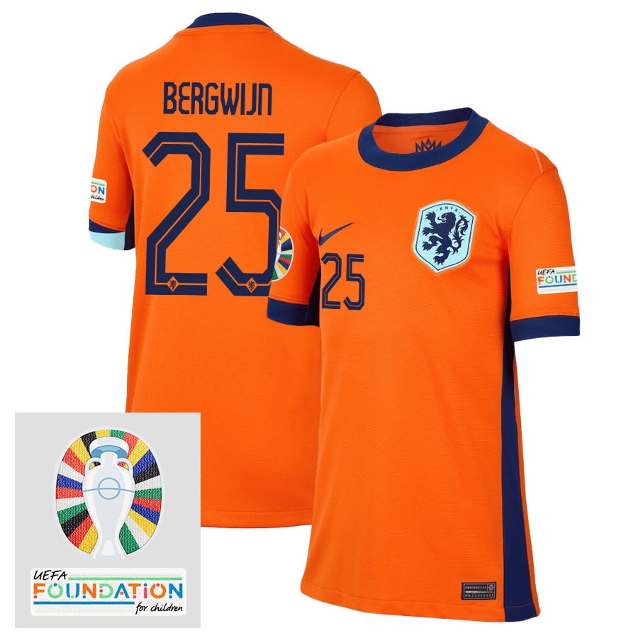 Steven Bergwijn 25 Netherlands National Team 2024/25 Home YOUTH Jersey - Orange