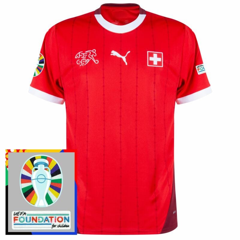 Switzerland 2024-2025 Home Jersey w. Euro 2024 Foundation Patch Badge - Men Red