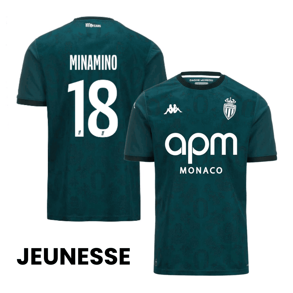 Takumi Minamino 18 AS Monaco 2024/25 Away YOUTH Jersey - Green
