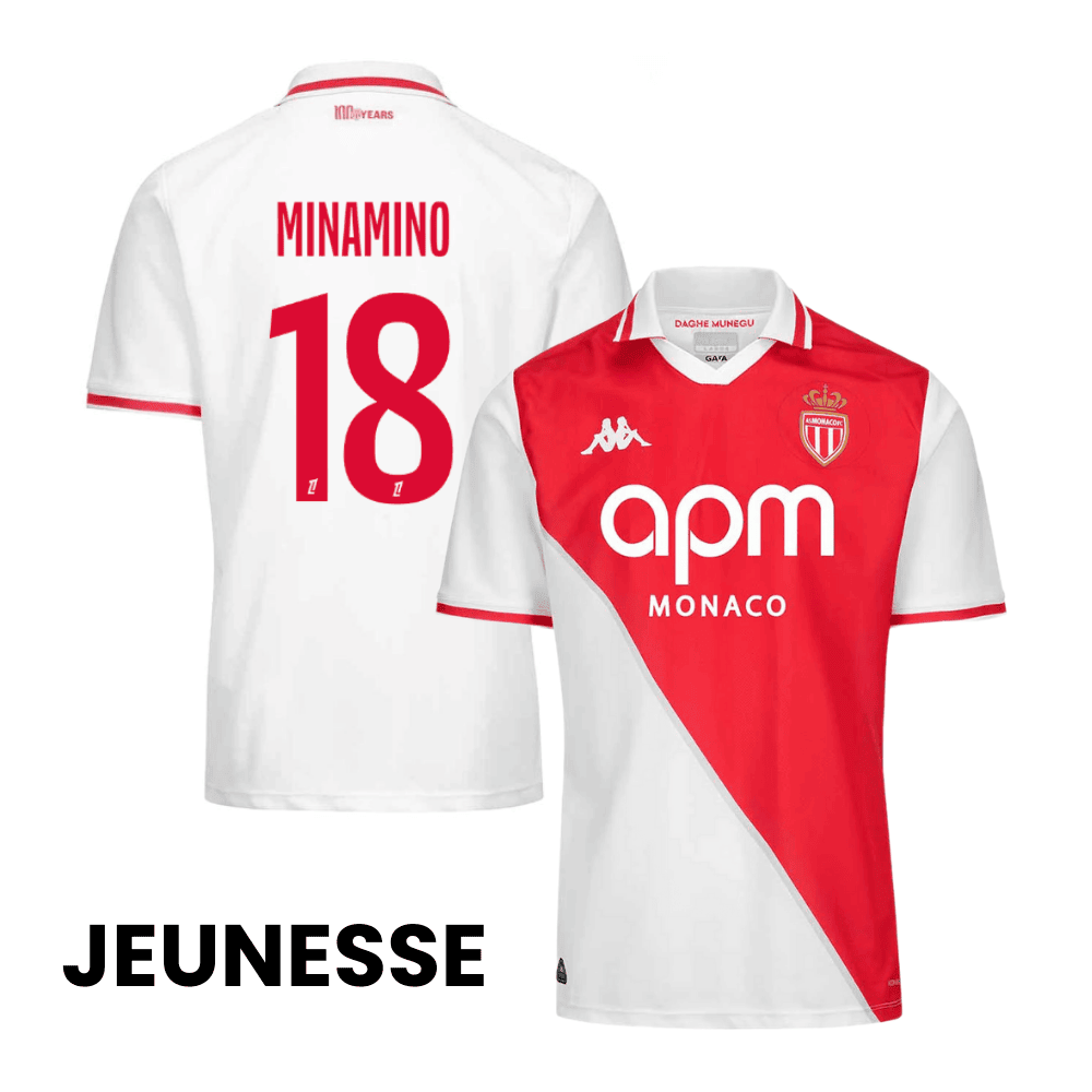 Takumi Minamino 18 AS Monaco 2024/25 Home YOUTH Jersey - White/Red