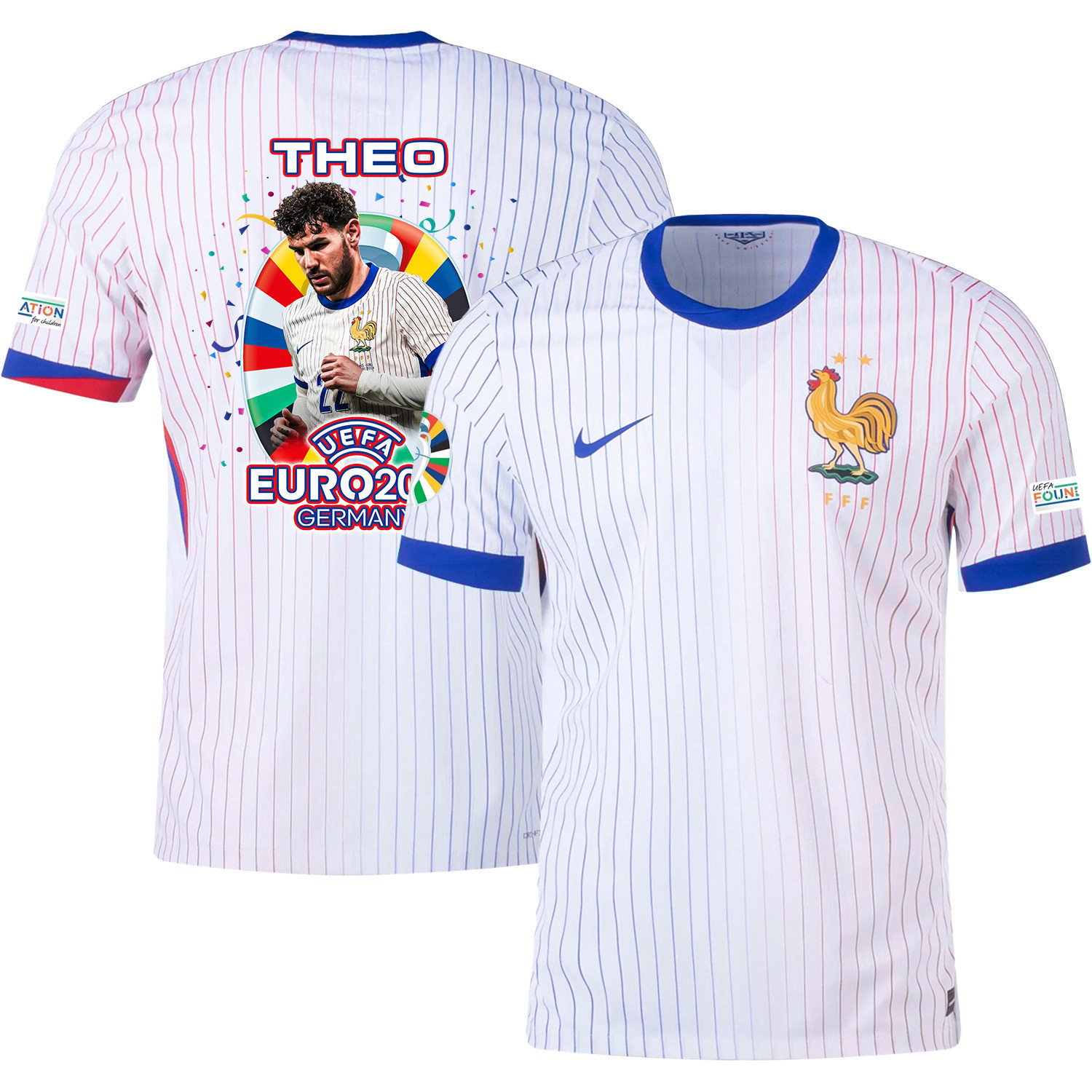 Theo Hernández 22 Football Icon Of France National Team 2024/25 Away Jersey - Euro UEFA Patch - Men, White