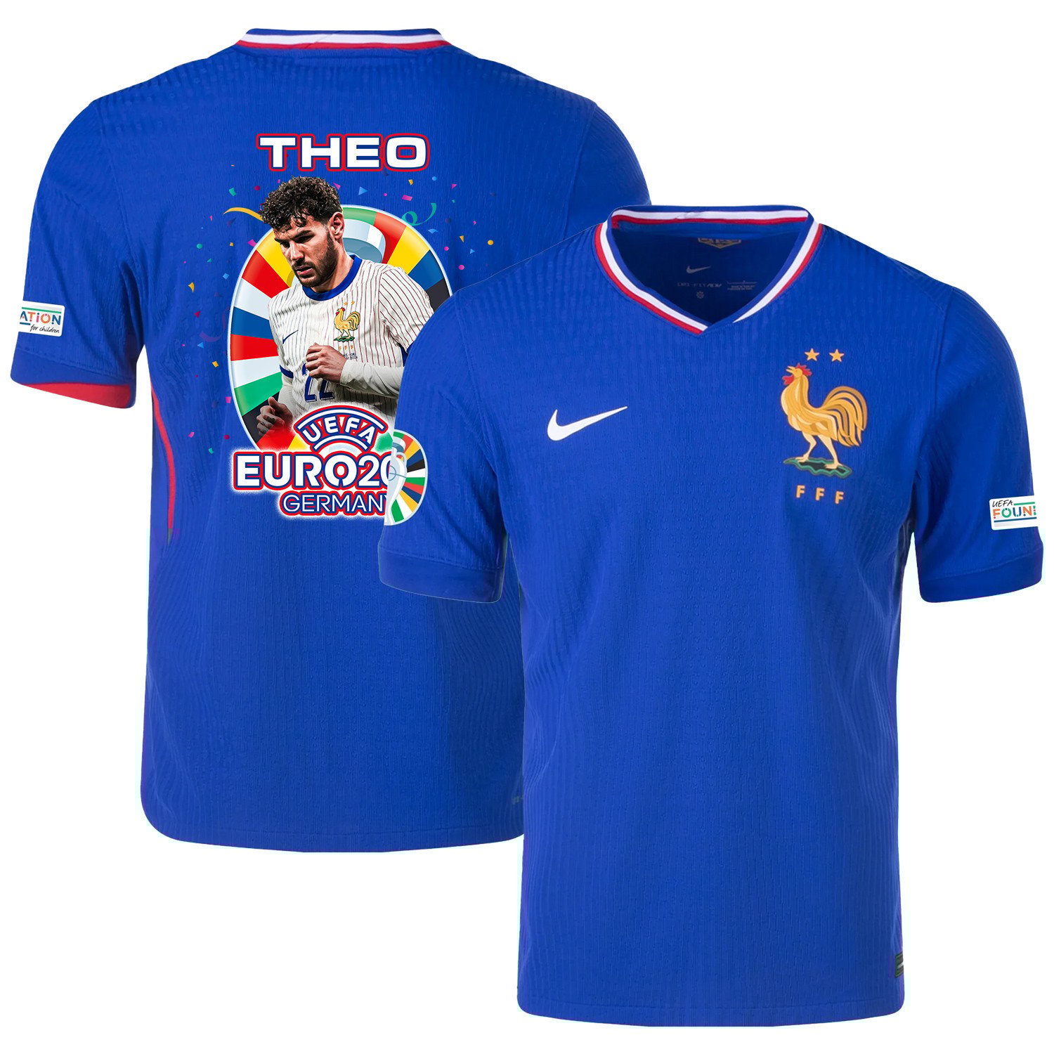 Theo Hernández 22 Football Icon Of France National Team 2024/25 Home Jersey - Euro UEFA Patch - Men, Blue