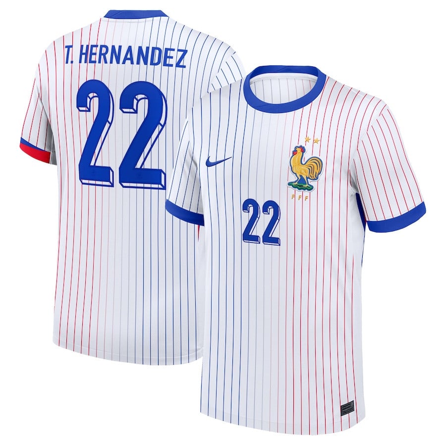 Theo Hernández 22 France National Team 2024 Away YOUTH Jersey - White