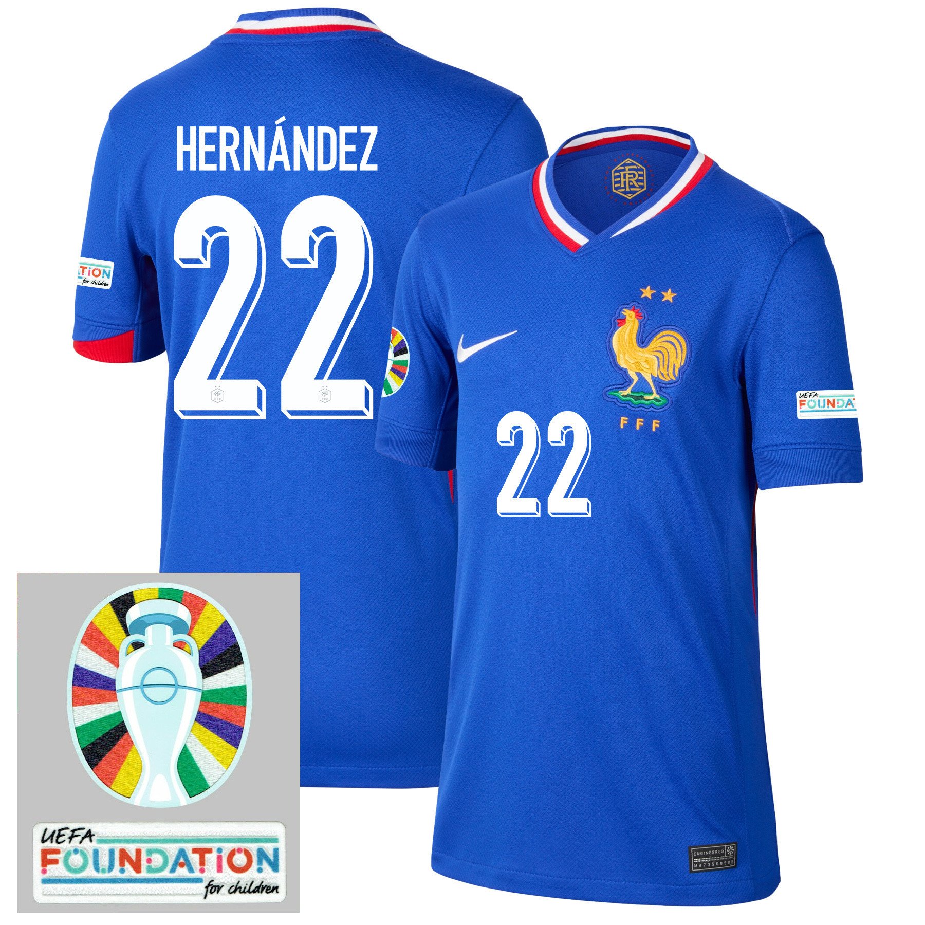 Theo Hernández 22 France National Team 2024/25 YOUTH Home Jersey - Euro UEFA Patch - Blue