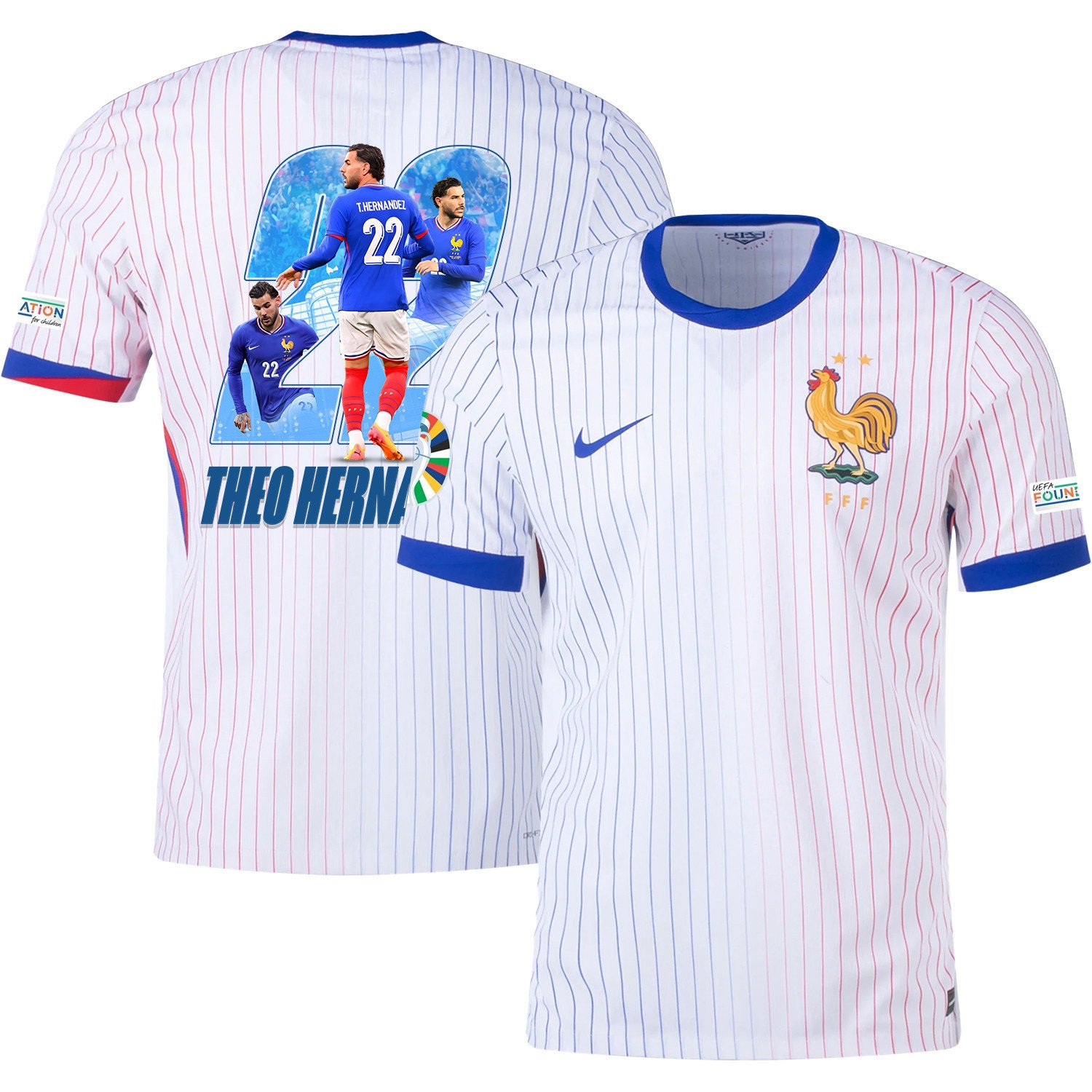 Theo Hernández 22 Skillful Player France National Team 2024/25 Away Jersey - Euro UEFA Patch - Men, White