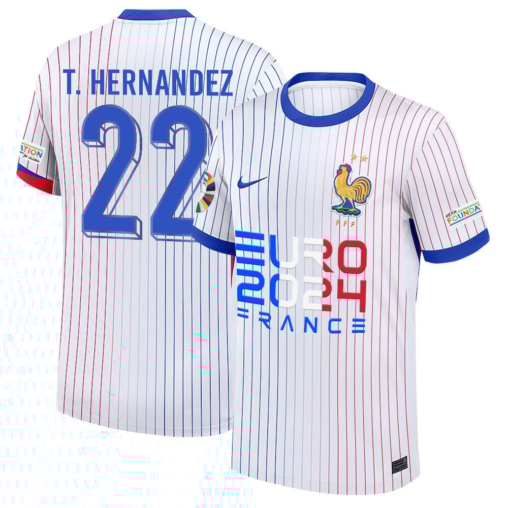 Theo Hernández 22 Solid Defender France National Team 2024/25 Away Jersey - Euro UEFA Patch - Men, White