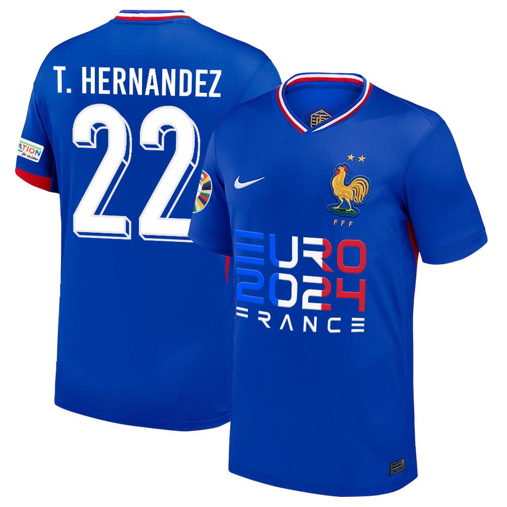 Theo Hernández 22 Solid Defender France National Team 2024/25 Home Jersey - Euro UEFA Patch - Men, Blue