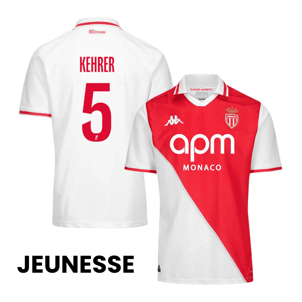 Thilo Kehrer 5 AS Monaco 2024/25 Home YOUTH Jersey - White/Red