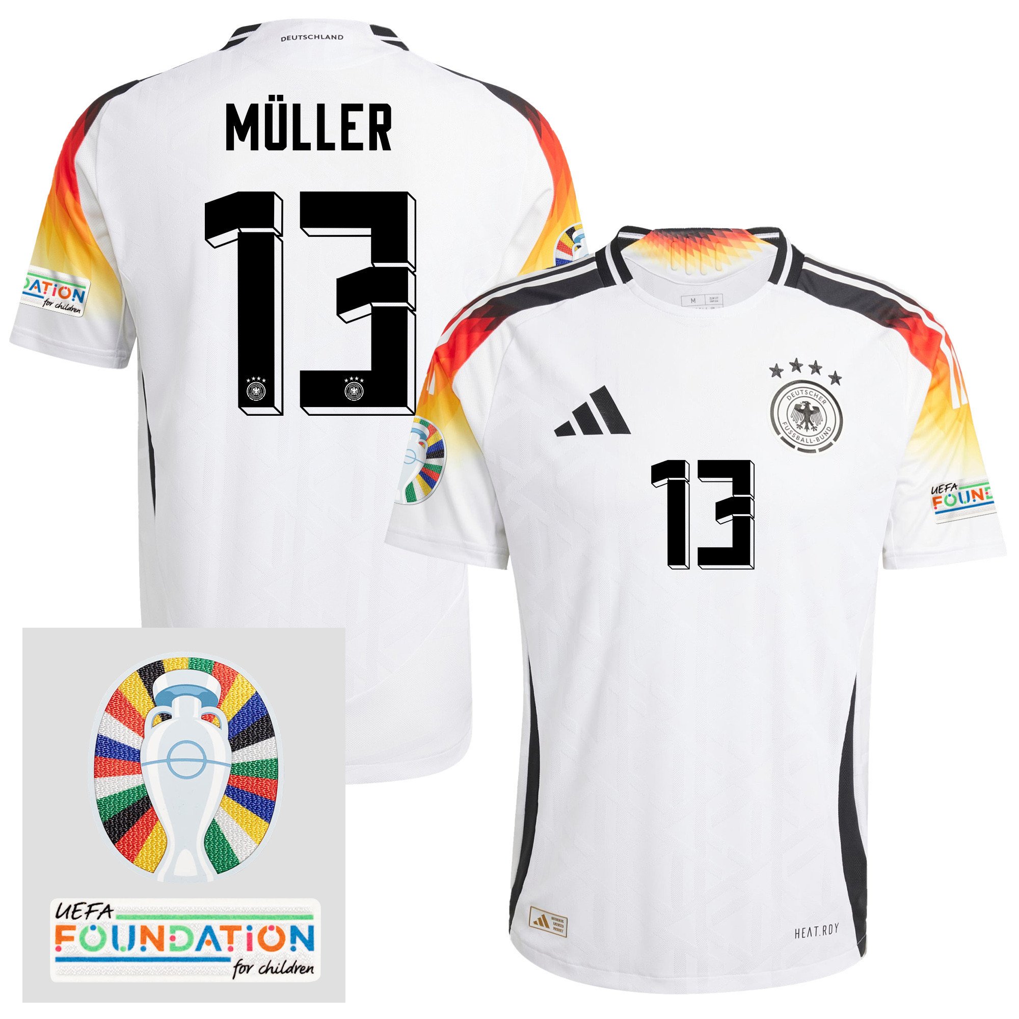 Thomas Müller 13 Germany 2024/25 Home Jersey - Euro UEFA Patch - Men, White