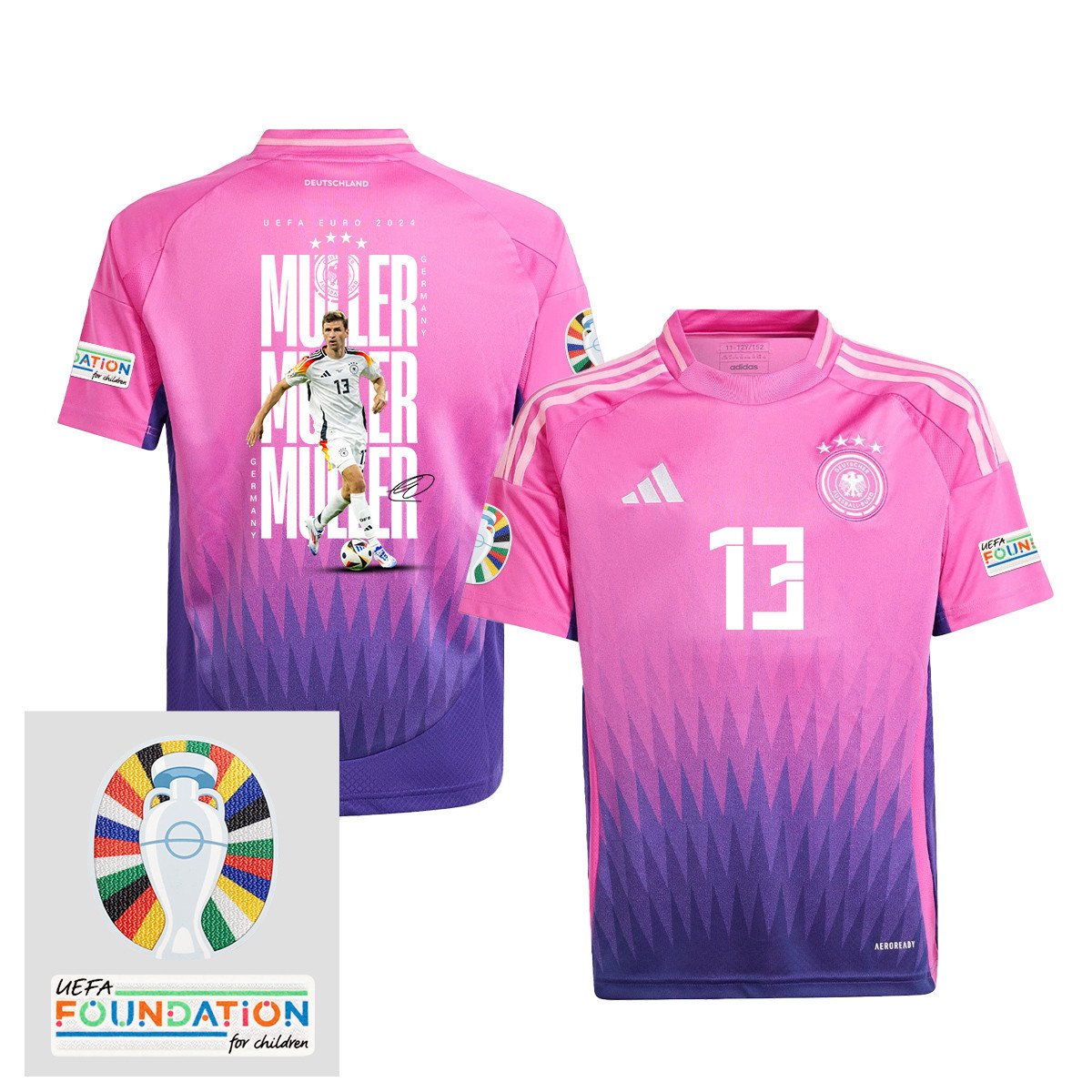 Thomas Müller 13 Germany 2024/25 YOUTH Away Jersey Player's Moment - UEFA Foundation Patch