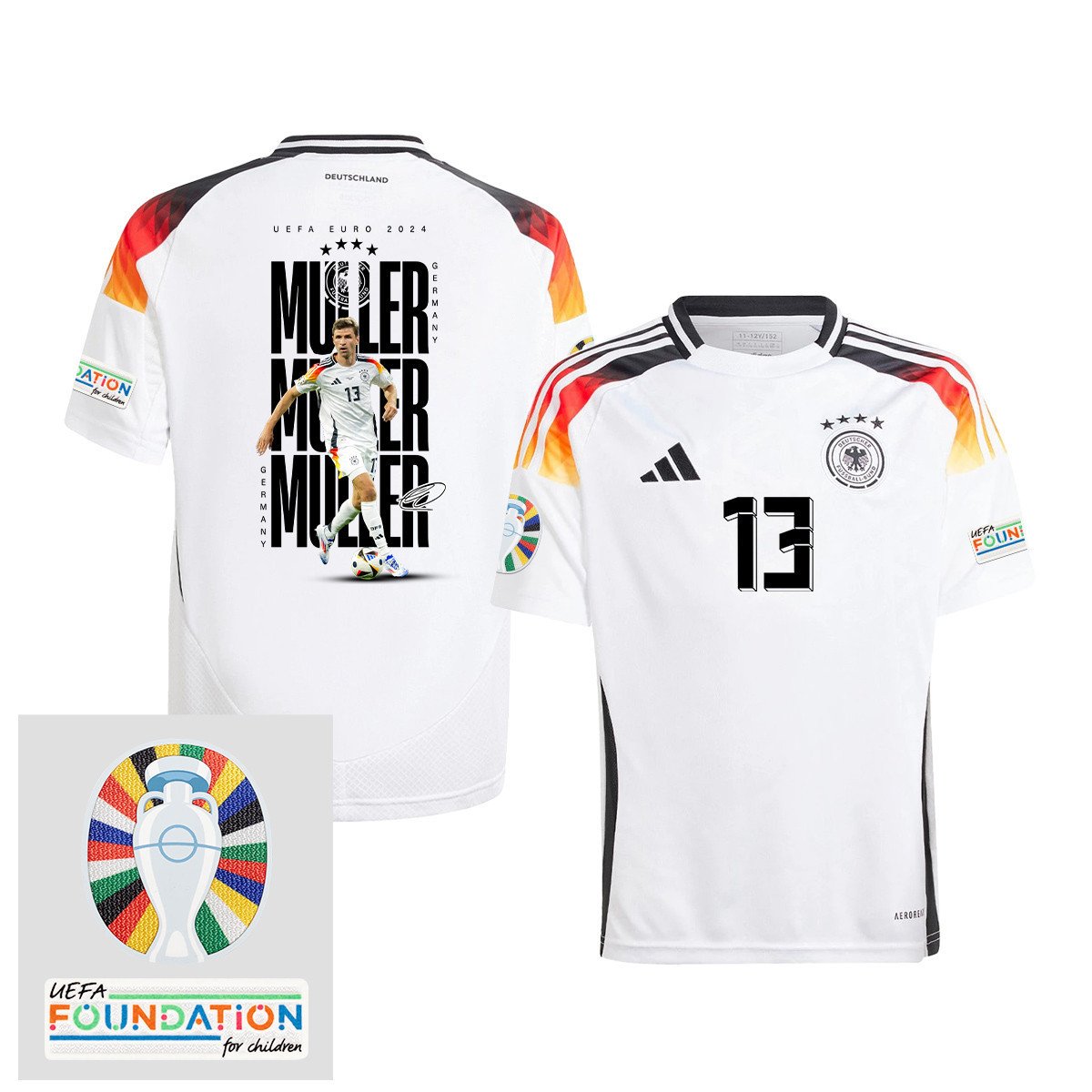 Thomas Müller 13 Germany 2024/25 YOUTH Home Jersey Player's Moment - UEFA Foundation Patch