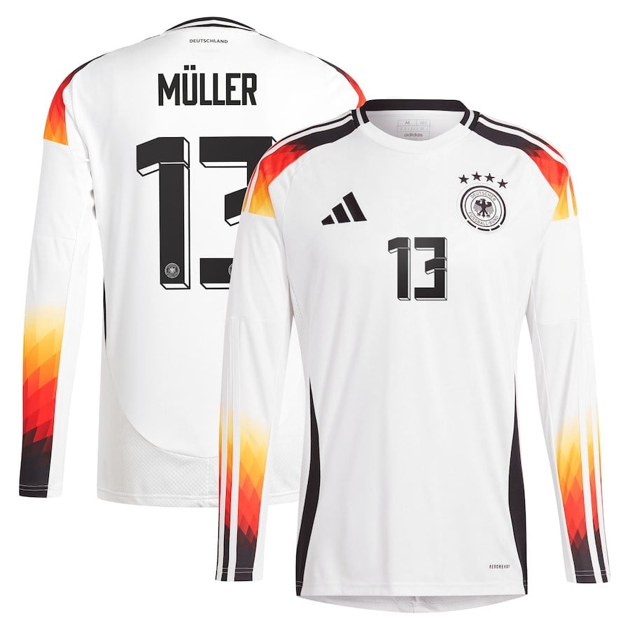 Thomas Müller 13 Germany National Team 2024 Home Long Sleeve Men Jersey - White