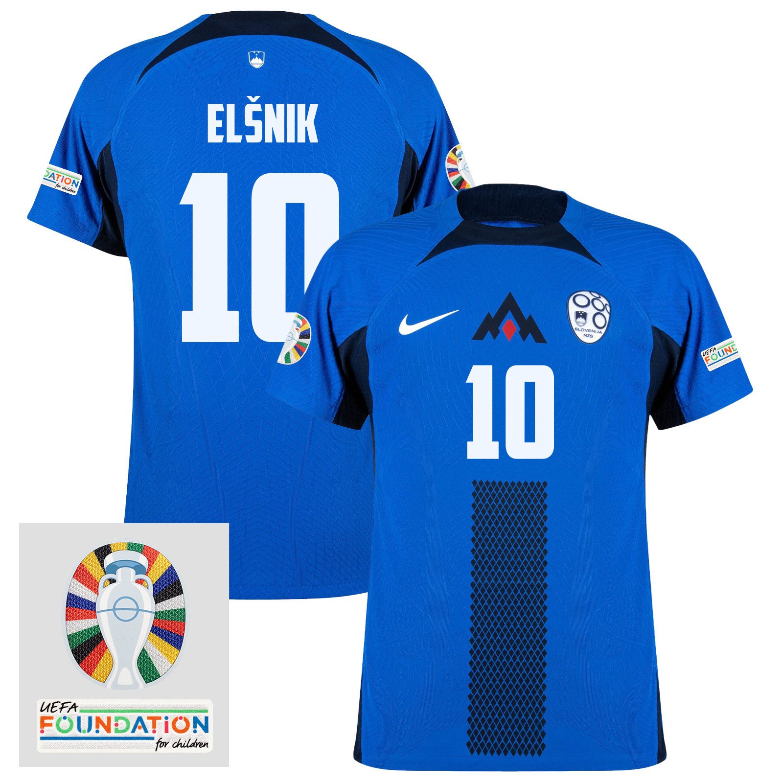 Timi Elšnik 10 Slovenia National Team 2024 Euro & Foundation Patch Away Men Jersey - Blue