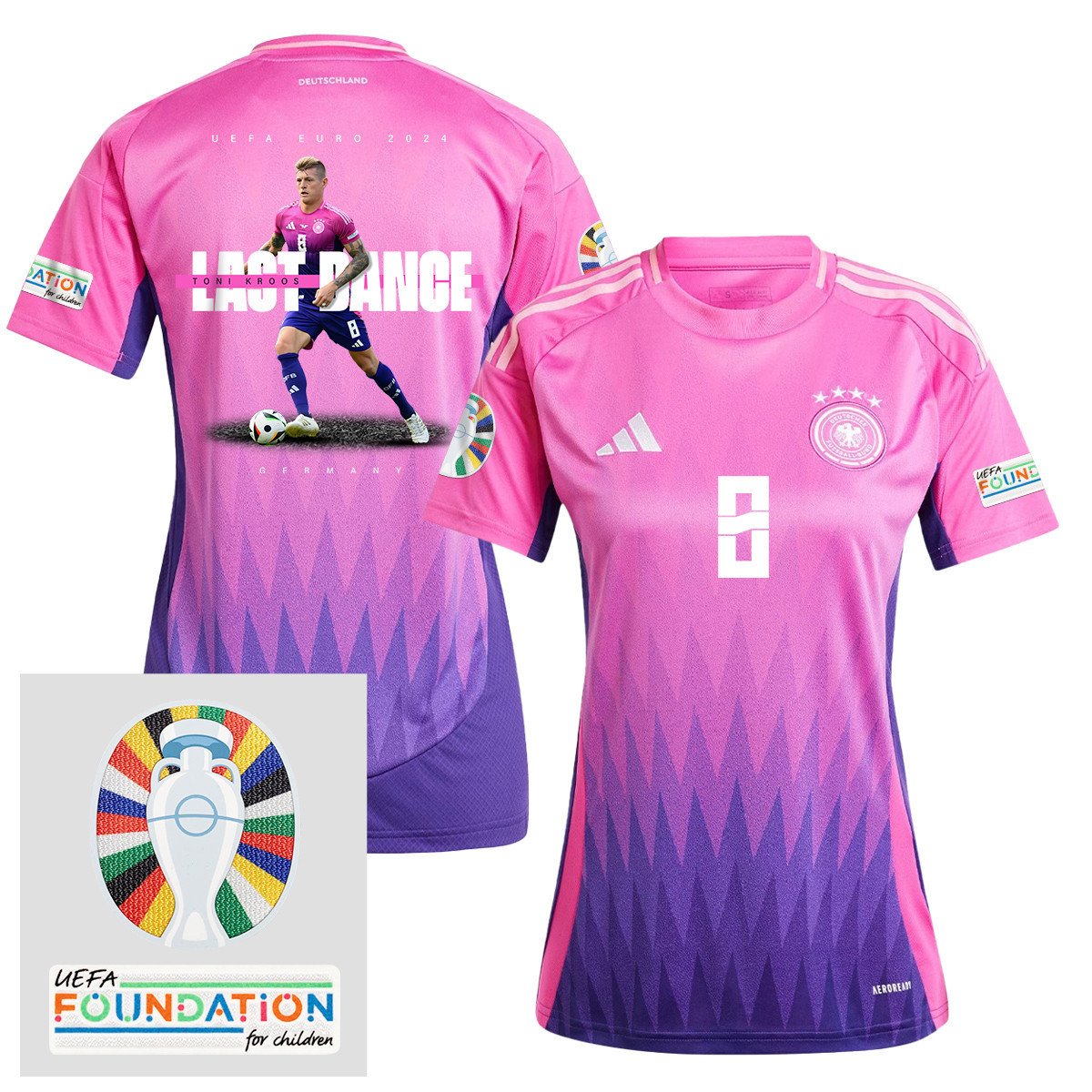 Toni Kroos 8 and The Final Kick On The Pitch Germany 2024/25 Women's Jersey - UEFA Foundation Patch