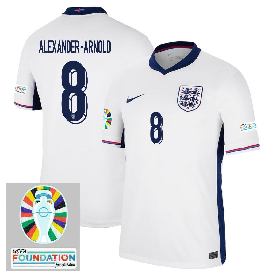 Trent Alexander-Arnold 8 England National Team 2024/25 Home Jersey - Euro UEFA Patch - Men, White