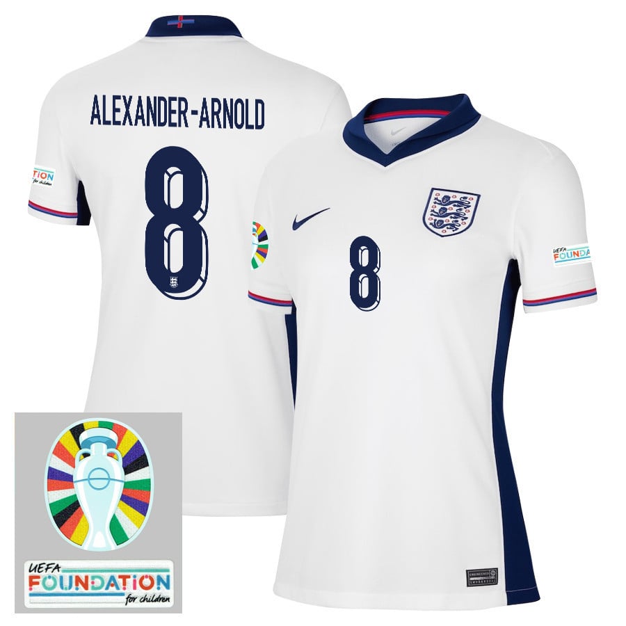 Trent Alexander-Arnold 8 England National Team 2024/25 Women's Home Jersey - Euro UEFA Patch - White