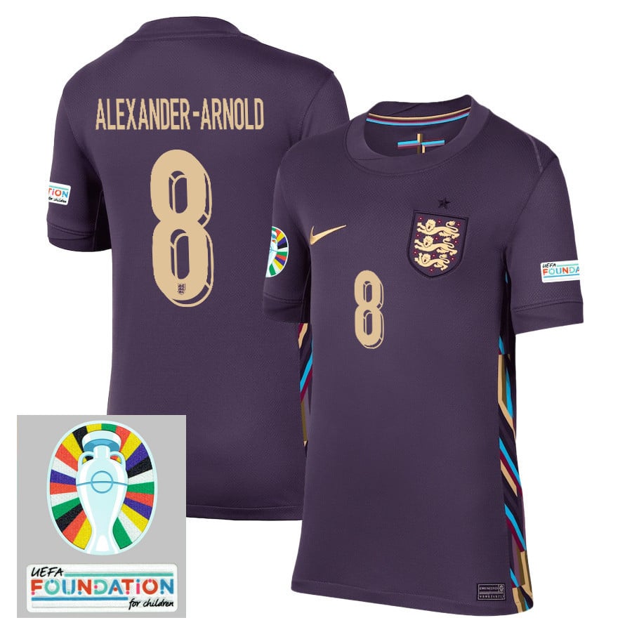 Trent Alexander-Arnold 8 England National Team 2024/25 YOUTH Away Stadium Jersey - Euro UEFA Patch