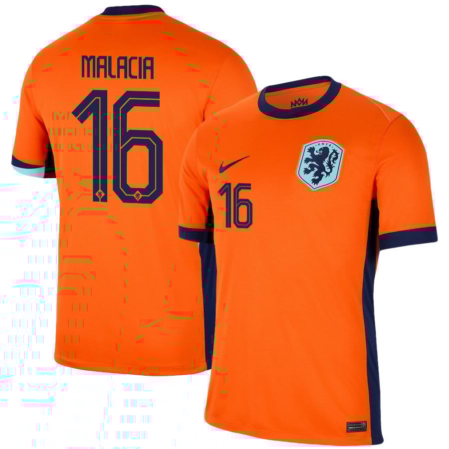 Tyrell Malacia 16 Netherlands National Team 2024/25 Home Men Jersey - Orange