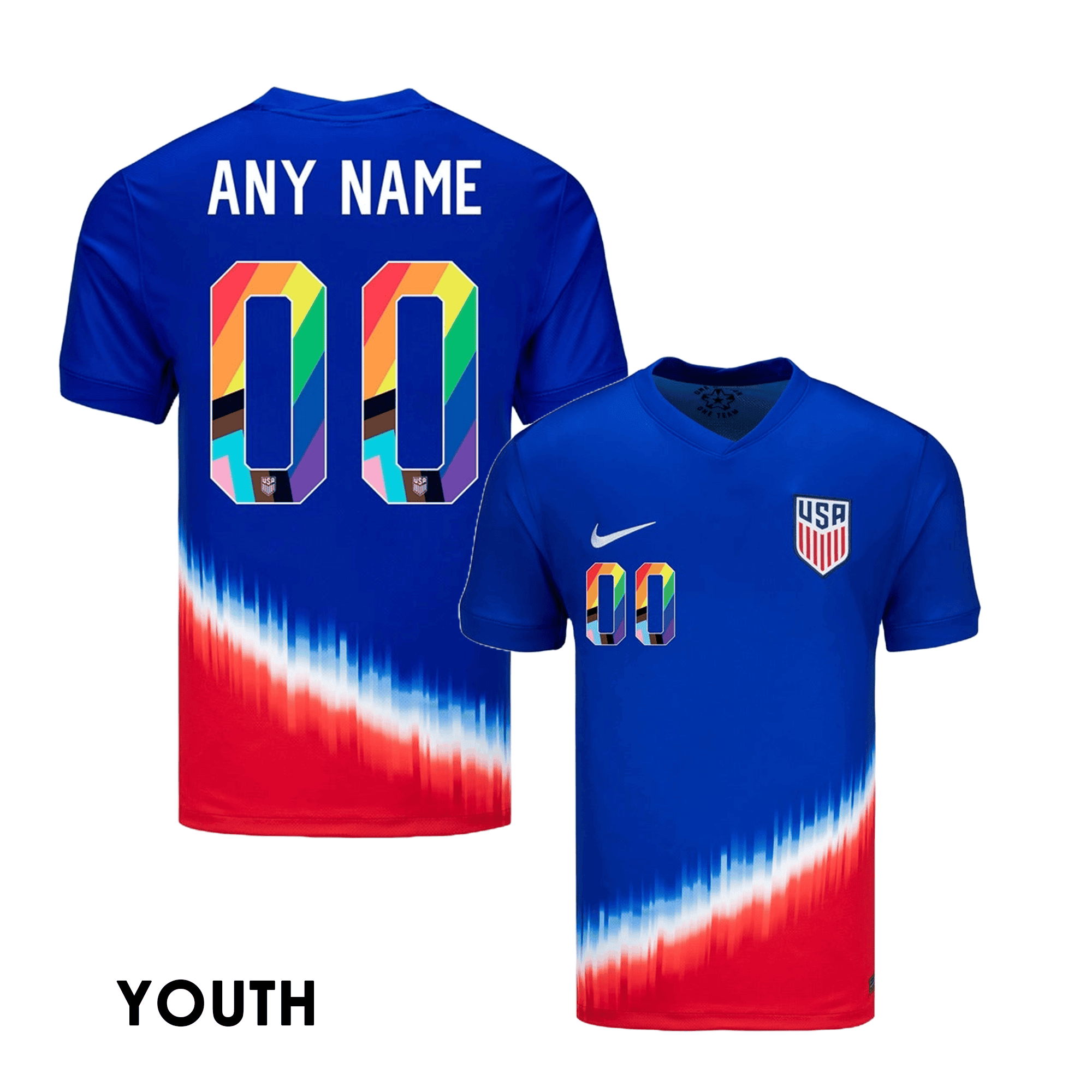 USWNT 2024 Pride-Themed YOUTH Away Jersey Customized - Blue