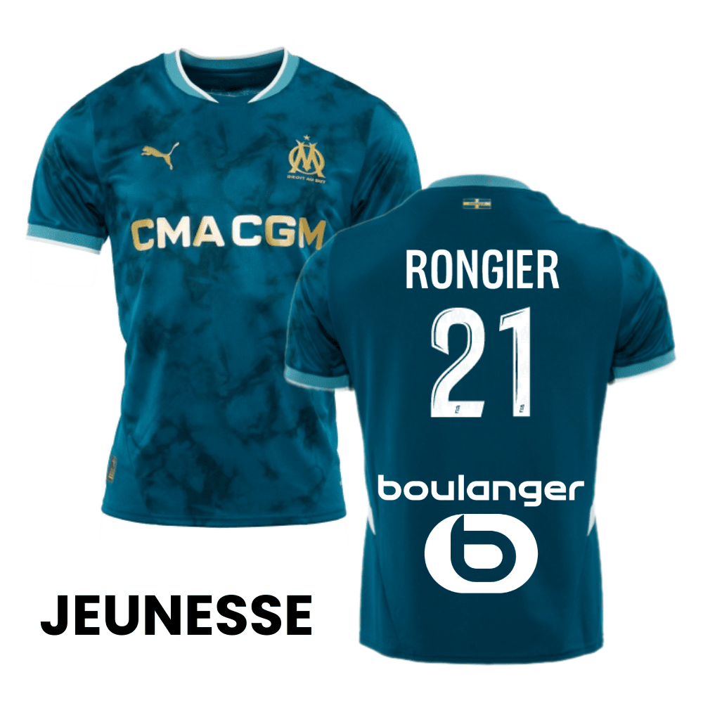 Valentin Rongier 21 Olympique de Marseille 2024/25 Away YOUTH Jersey - Turquoise Blue