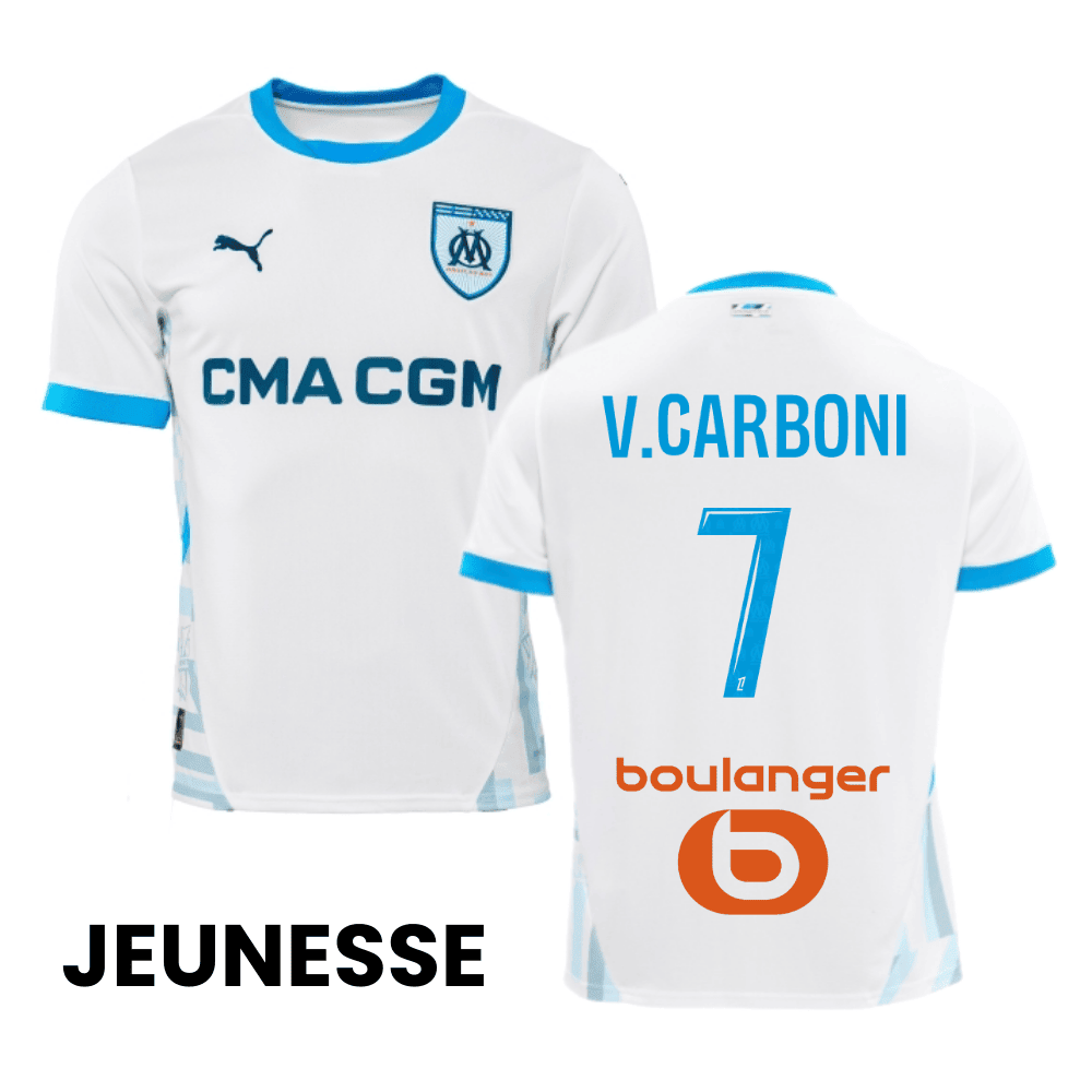 Valentín Carboni 7 Olympique de Marseille 2024/25 Home YOUTH Jersey - White