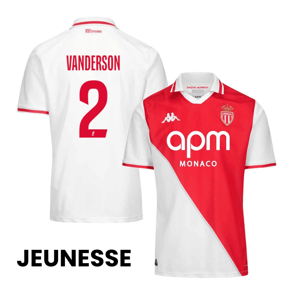 Vanderson 2 AS Monaco 2024/25 Home YOUTH Jersey - White/Red