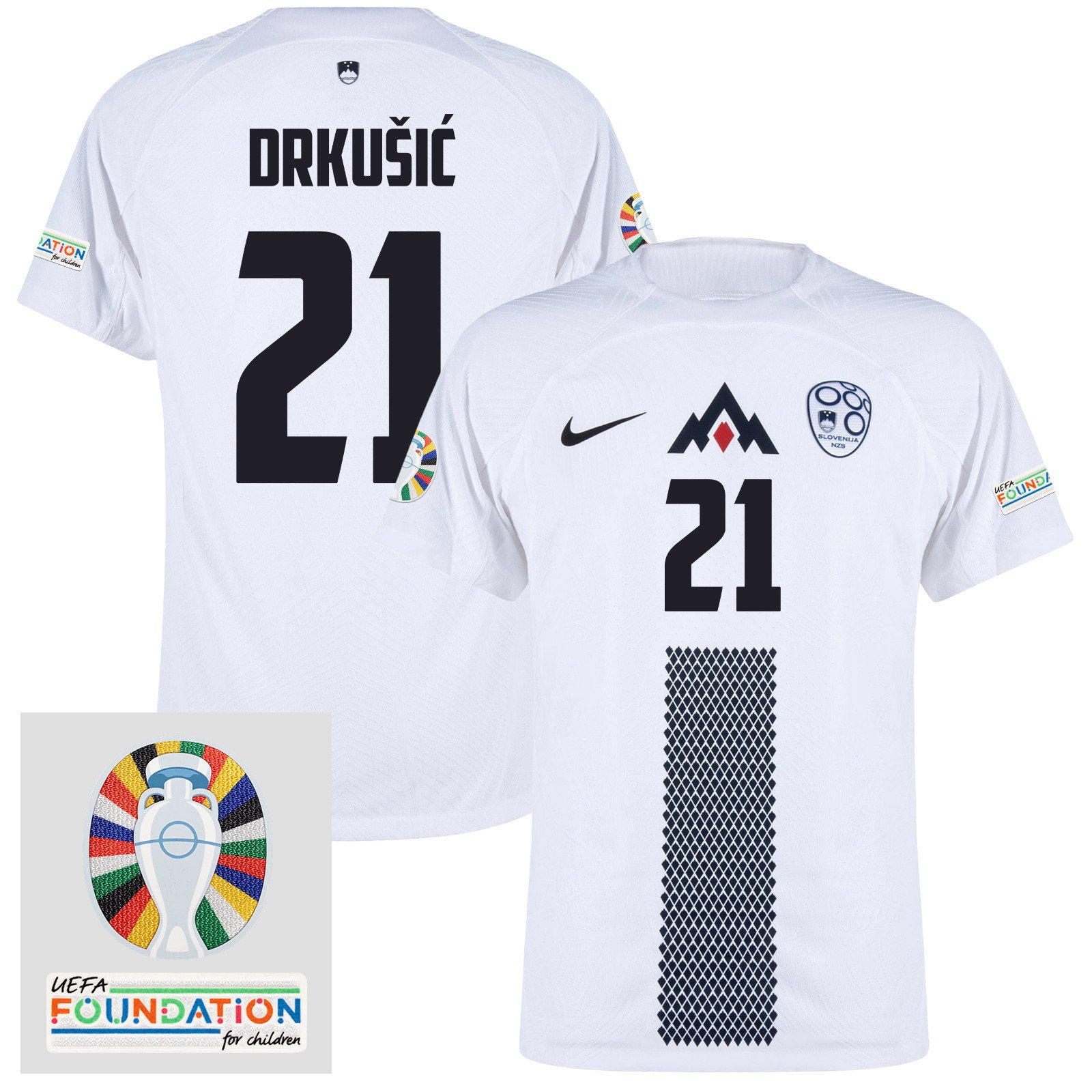 Vanja Drkušić 21 Slovenia National Team 2024 Euro & Foundation Patch Home Men Jersey - White