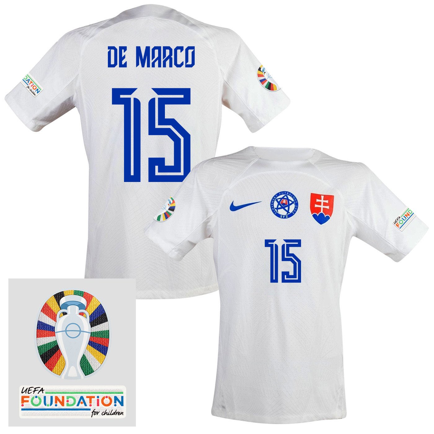 Vernon De Marco 15 Slovakia National Team 2024 Euro & Foundation Patch Away Men Jersey - White