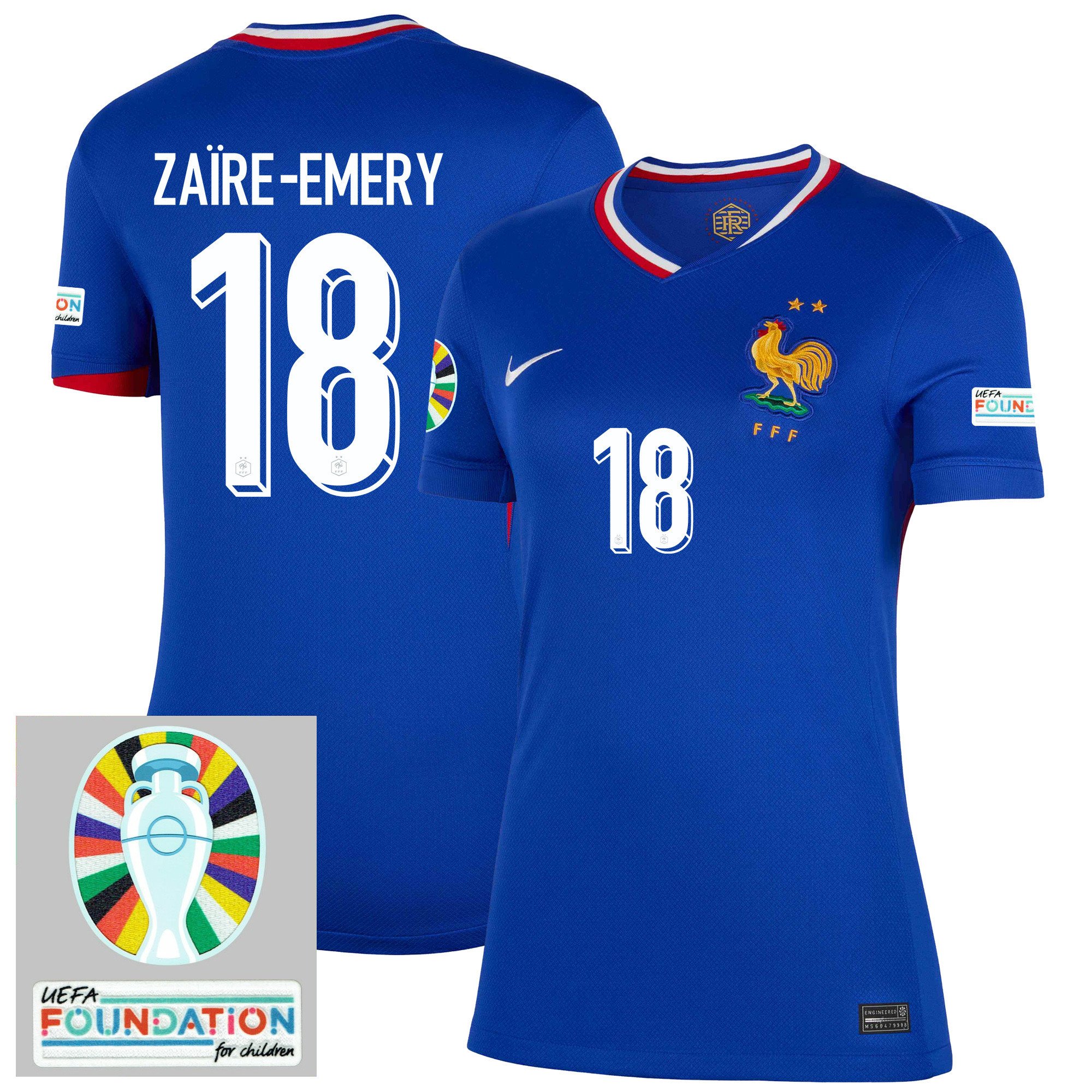 Warren Zaïre-Emery 18 France National Team 2024/25 Women's Home Jersey - Euro UEFA Patch - Blue