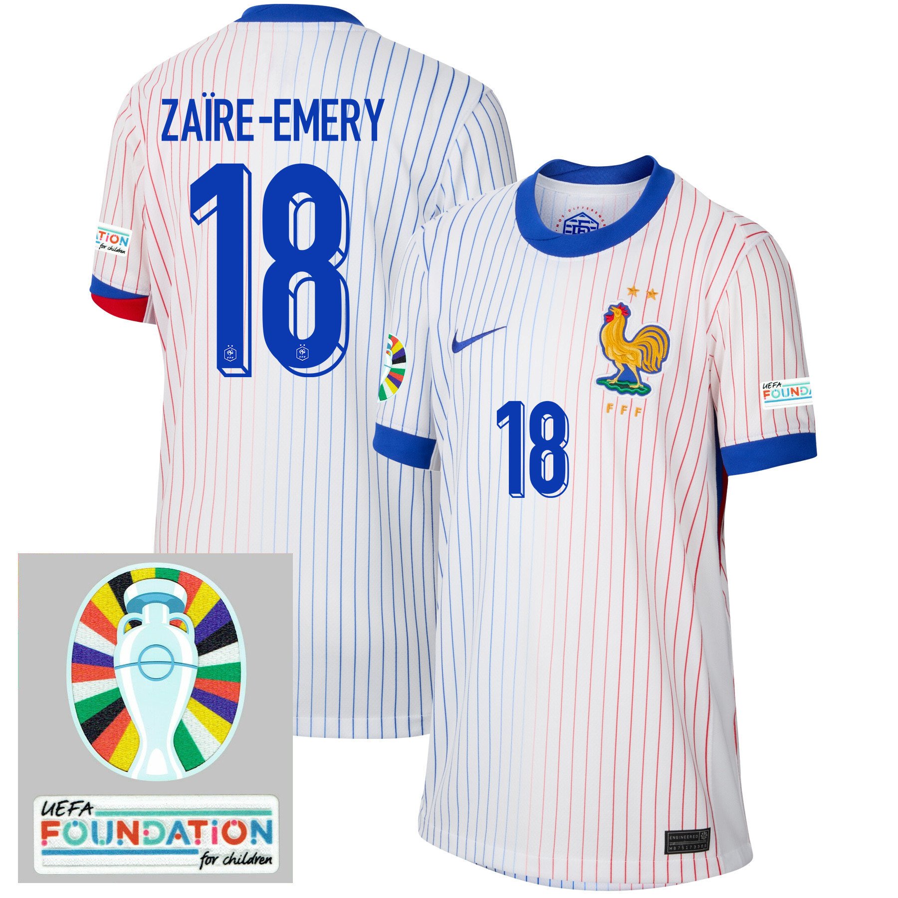 Warren Zaïre-Emery 18 France National Team 2024/25 YOUTH Away Jersey - Euro UEFA Patch - White