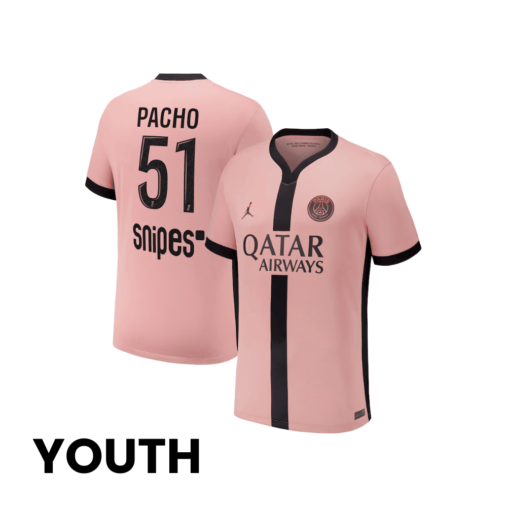 William Pacho 51 Paris Saint-Germain 2024/25 Third YOUTH Jersey - Pink
