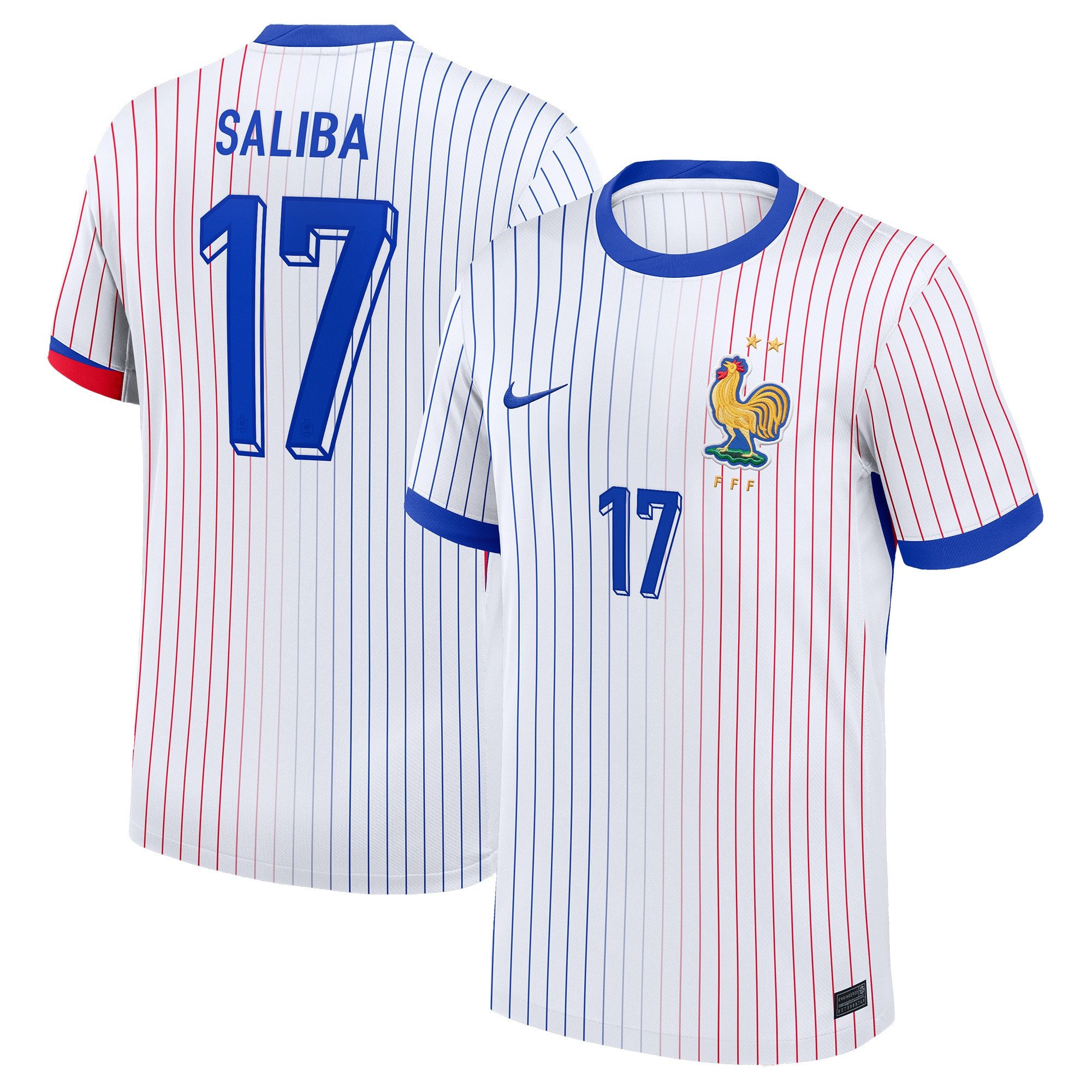 William Saliba 17 France 2024/25 Stadium Away Football Jersey - Men White