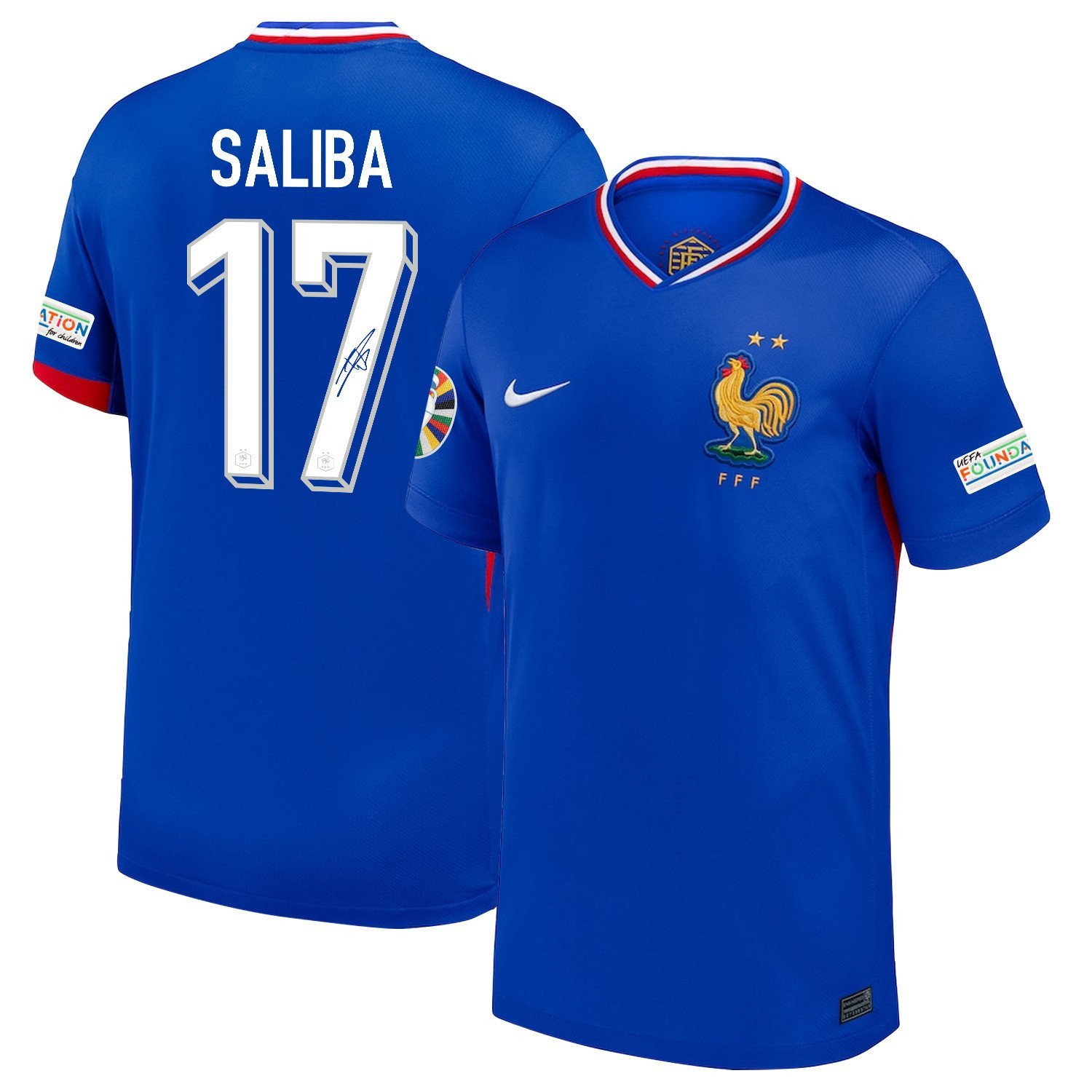 William Saliba 17 Signed France National Team 2024/25 Home Jersey - Euro UEFA Patch - Men, Blue
