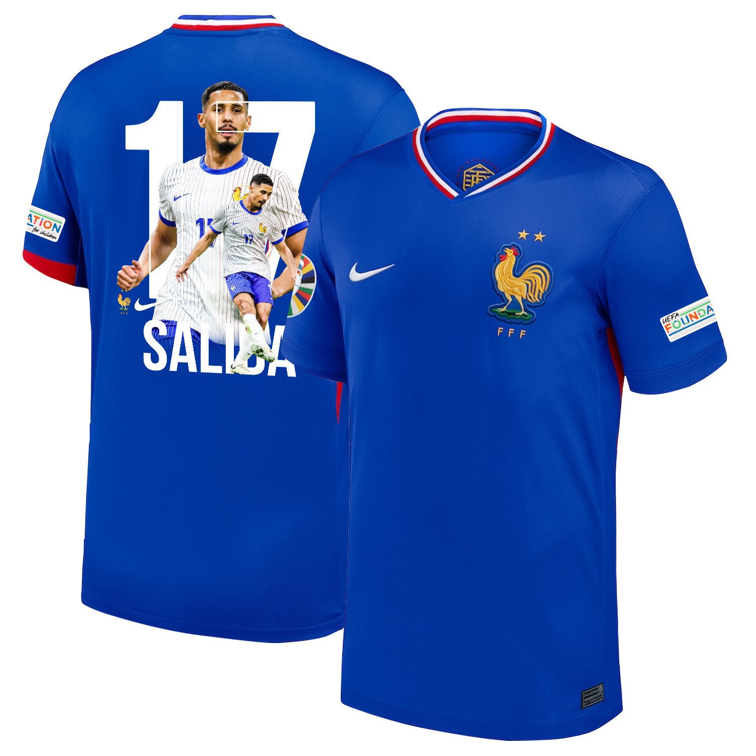 William Saliba 17 Star Player Of France National Team 2024/25 Home Jersey - Euro UEFA Patch - Men, Blue
