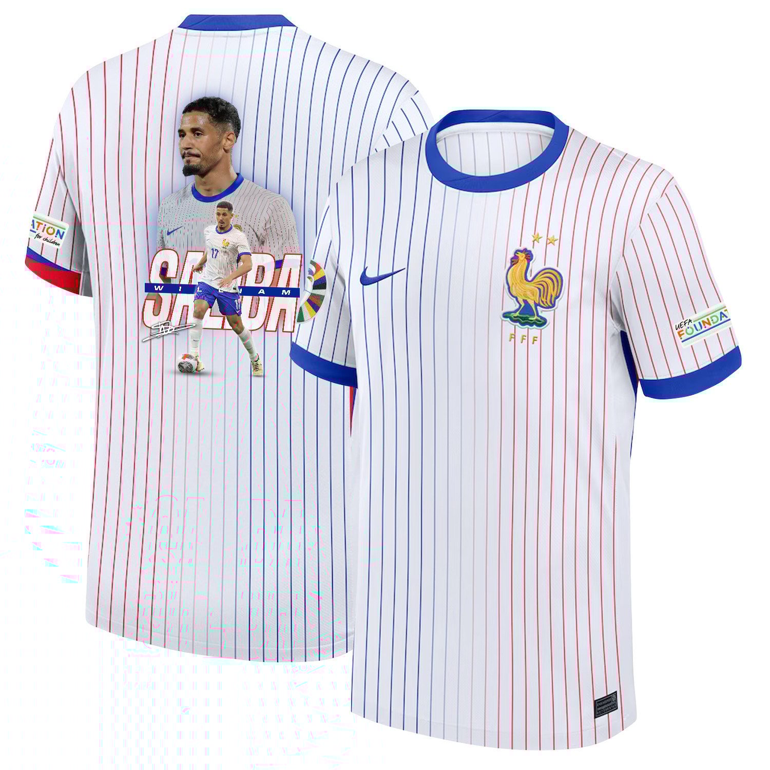 William Saliba 17 Visionary Player France National Team 2024/25 Away Jersey - Euro UEFA Patch - Men, White