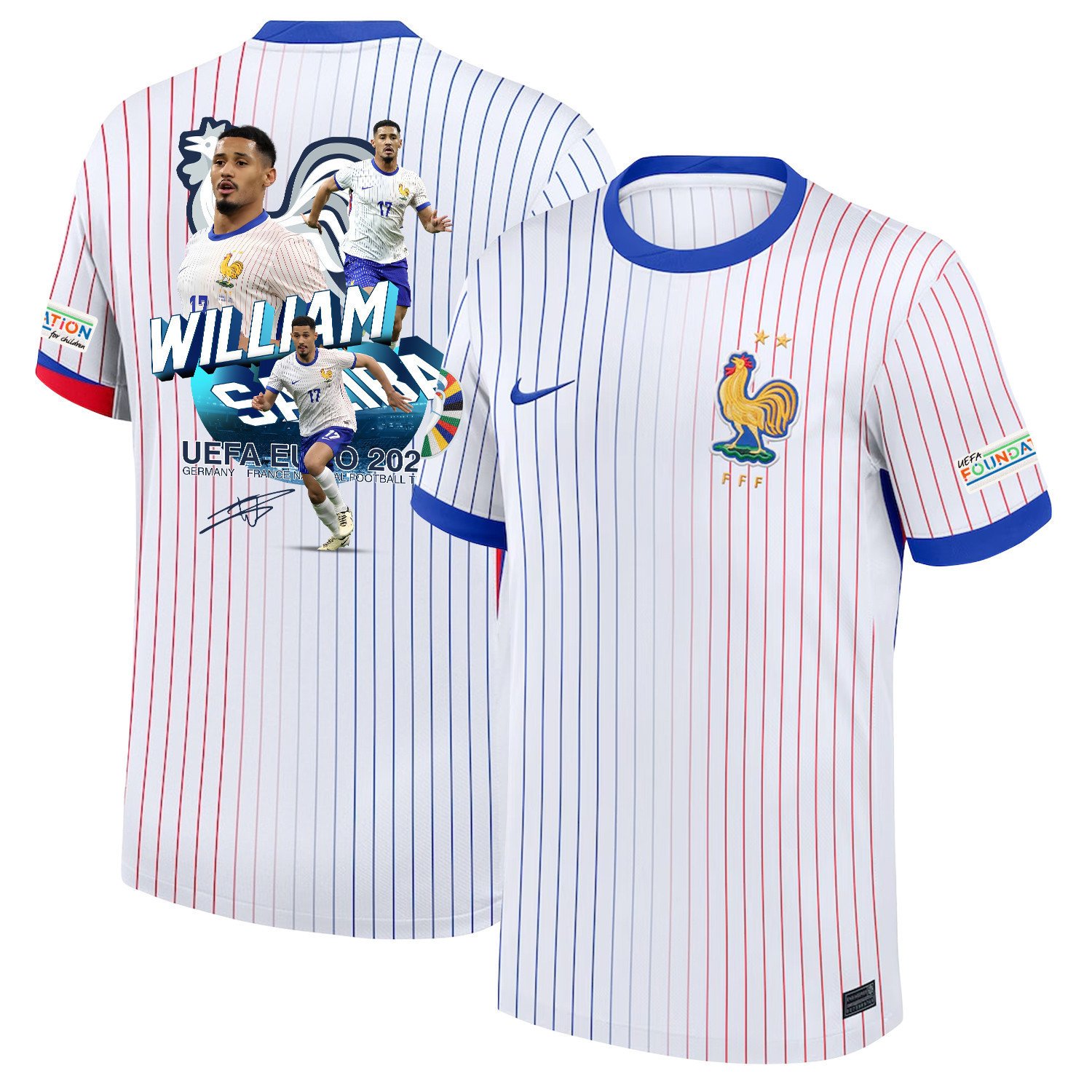 William Saliba17 The Solid Defender France National Team 2024/25 Away Jersey - Euro UEFA Patch - Men, White