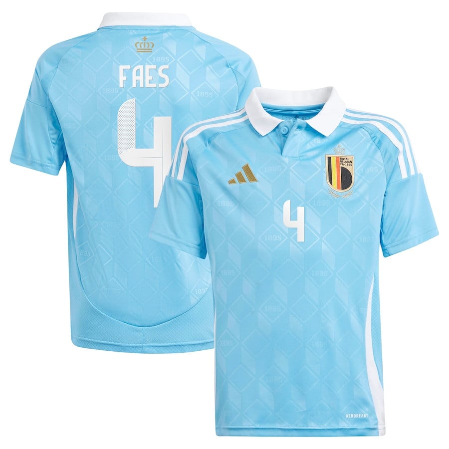 Wout Faes 4 Belgium National Team 2024 Away YOUTH Jersey - Blue