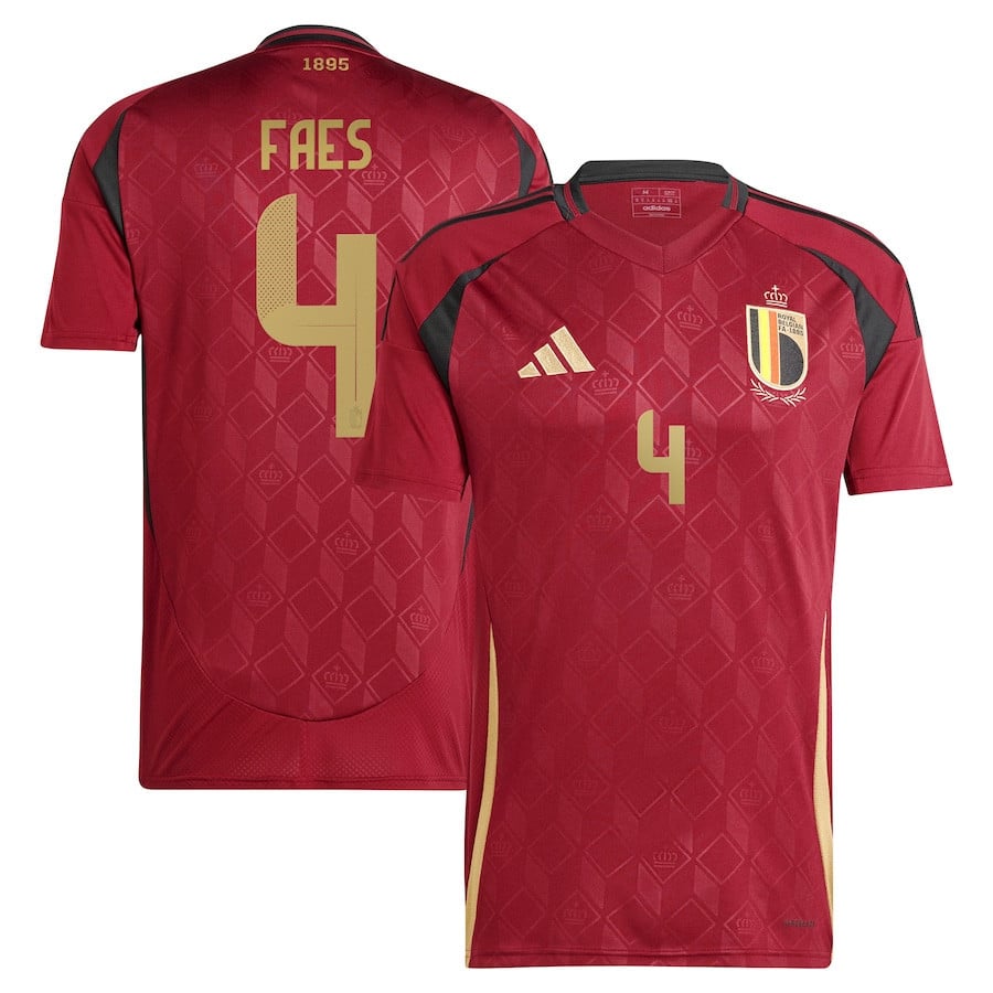 Wout Faes 4 Belgium National Team 2024 Home Men Jersey - Burgundy