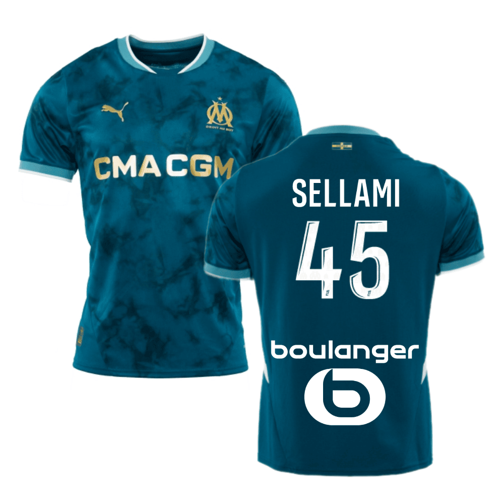 Yanis Sellami 45 Olympique de Marseille 2024/25 Away Men Jersey - Turquoise Blue