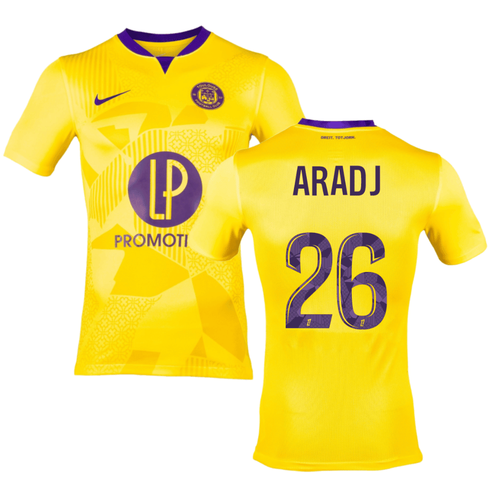 Ylies Aradj 26 Toulouse FC 2024/25 Away Men Jersey - Yellow