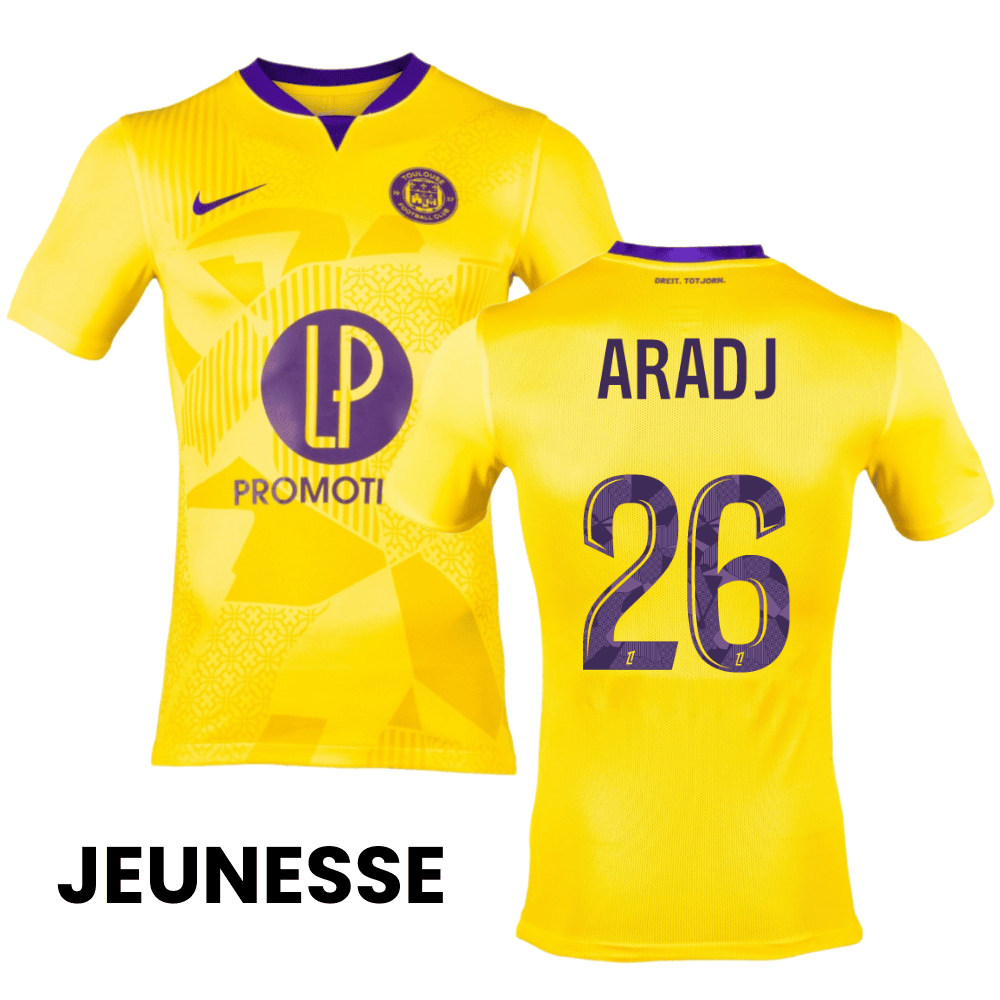 Ylies Aradj 26 Toulouse FC 2024/25 Away YOUTH Jersey - Yellow