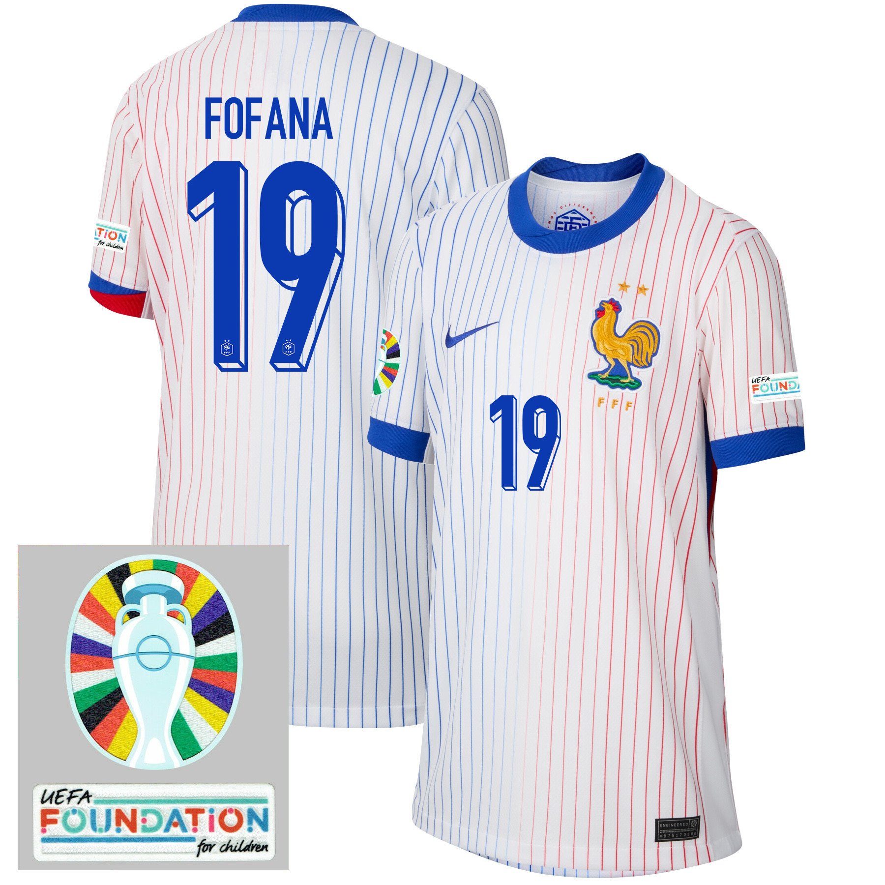 Youssouf Fofana 19 France National Team 2024/25 YOUTH Away Jersey - Euro UEFA Patch - White